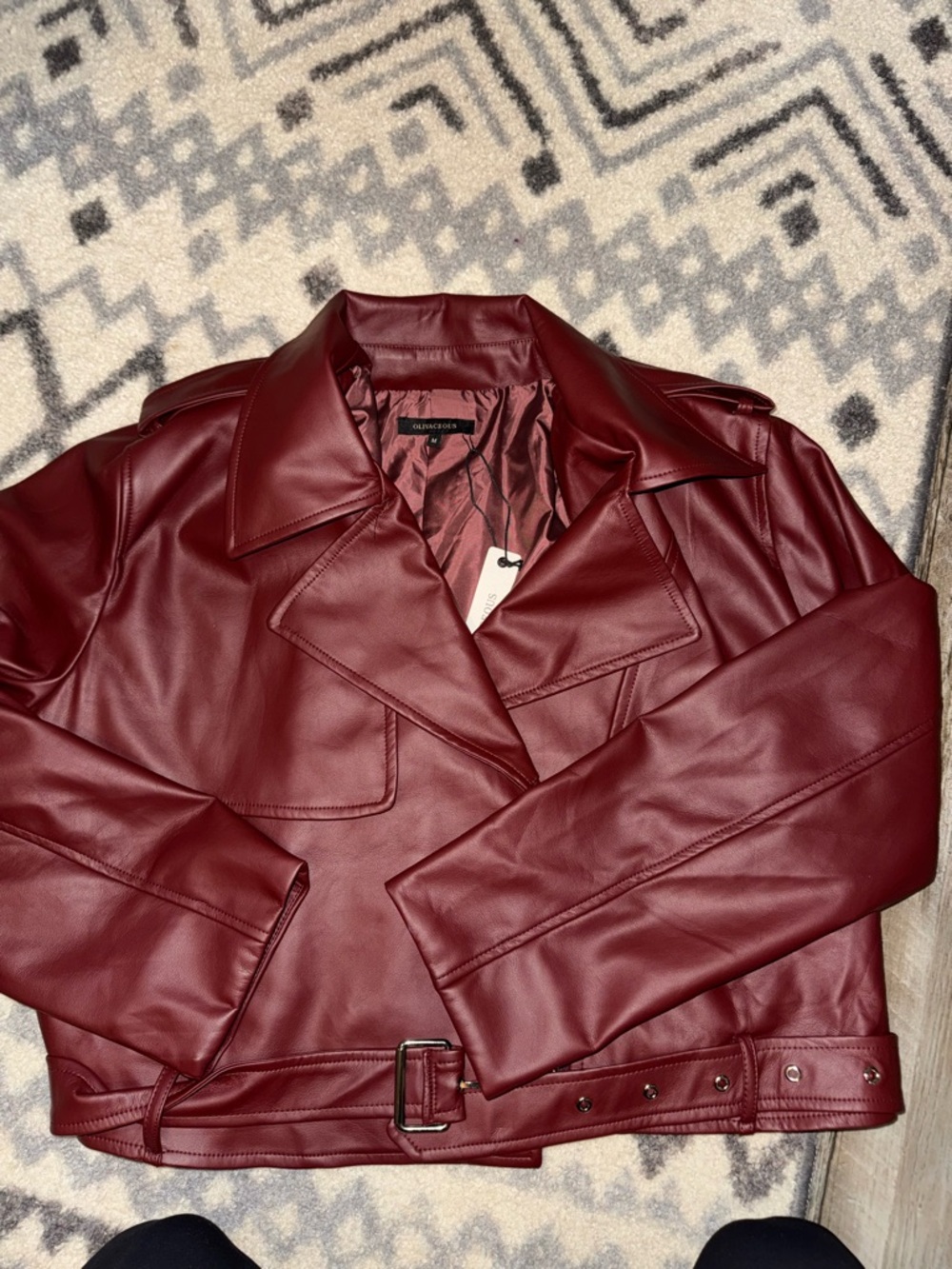 Olivaceous Burgundy Faux Leather Moto Jacket